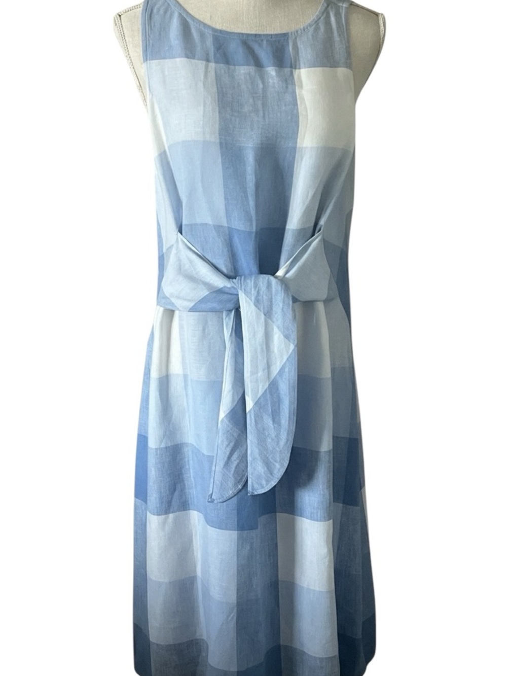 J. Jill Blue and White Gingham Tie-Waist Midi Dress Size/M - Picture 2 of 10